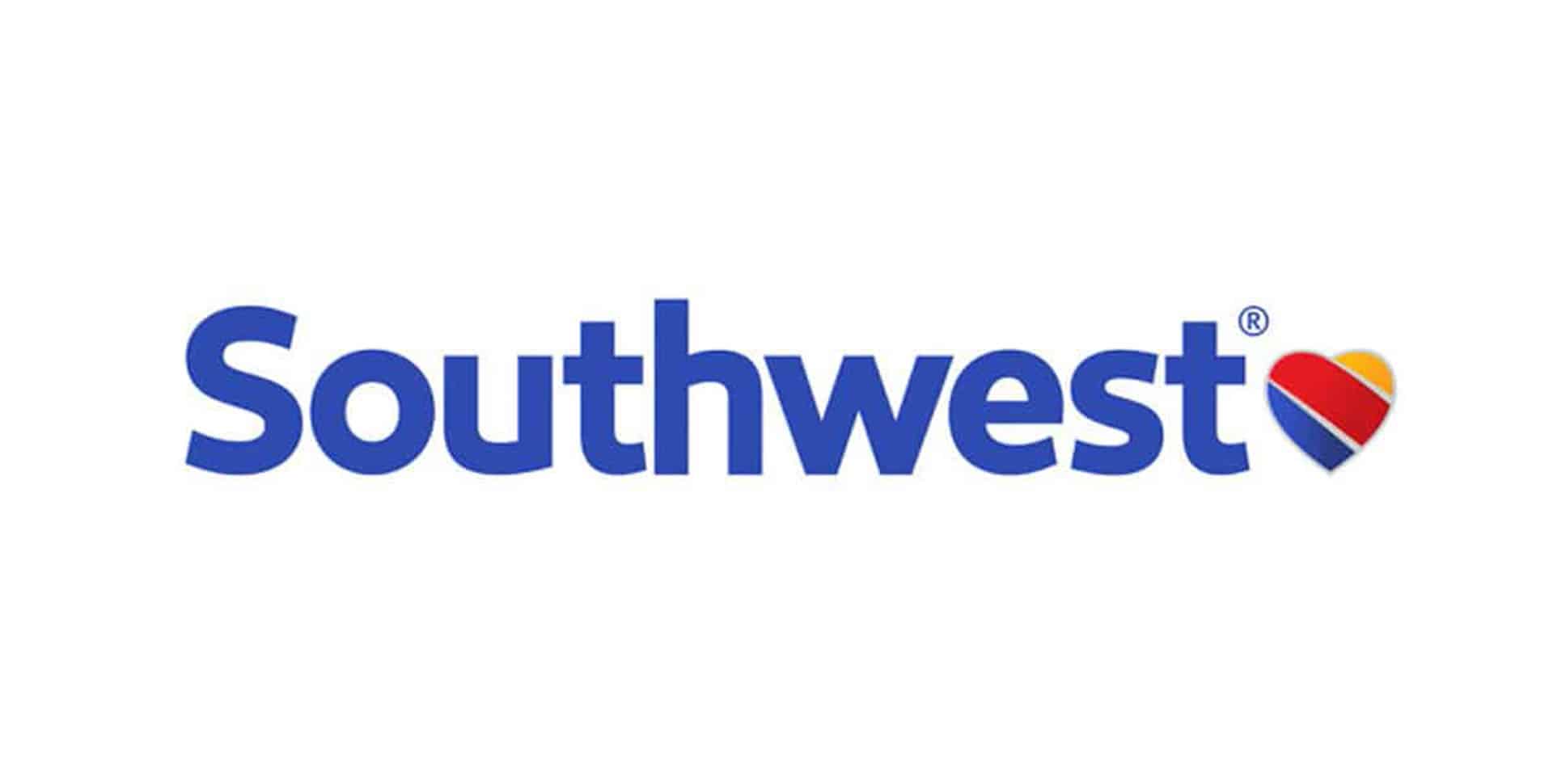 The Southwest Airlines logo with the word "Southwest" in blue letters and a heart shape in red, yellow, and blue at the end.