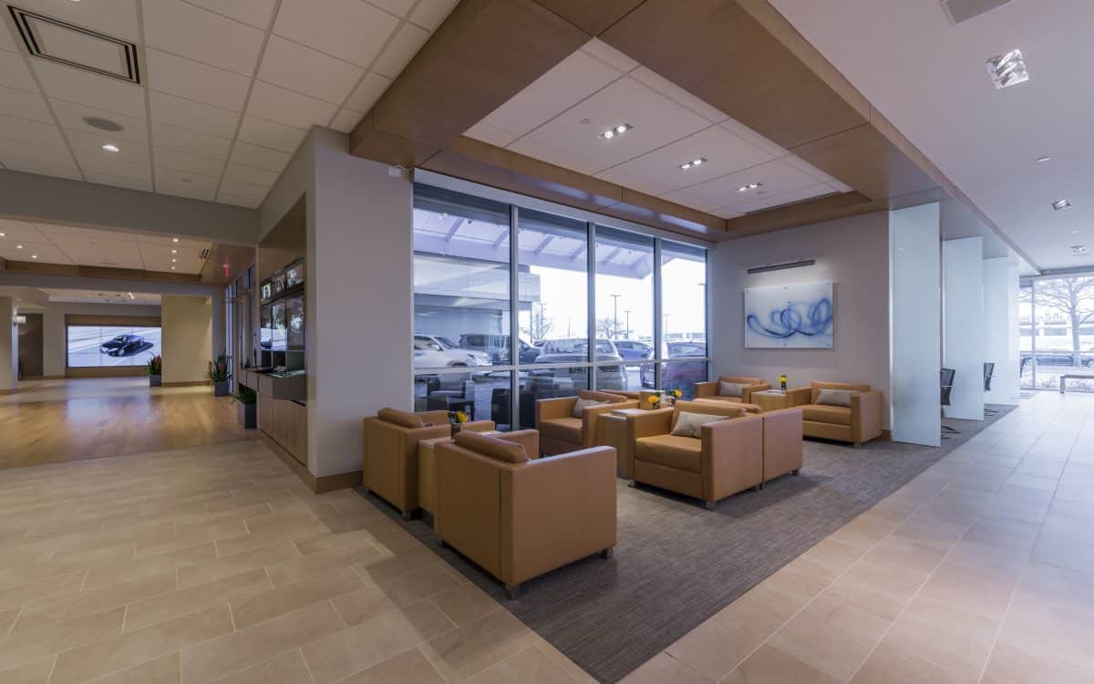 A lobby with couches and chairs.