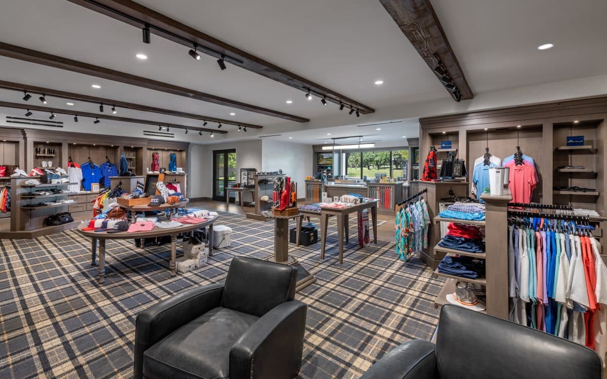 A golf store with a large selection of clothing.