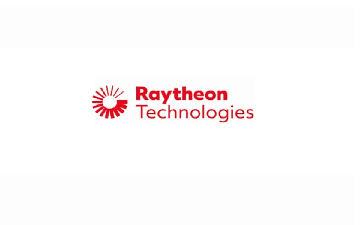 Raytheon technologies logo on a white background.