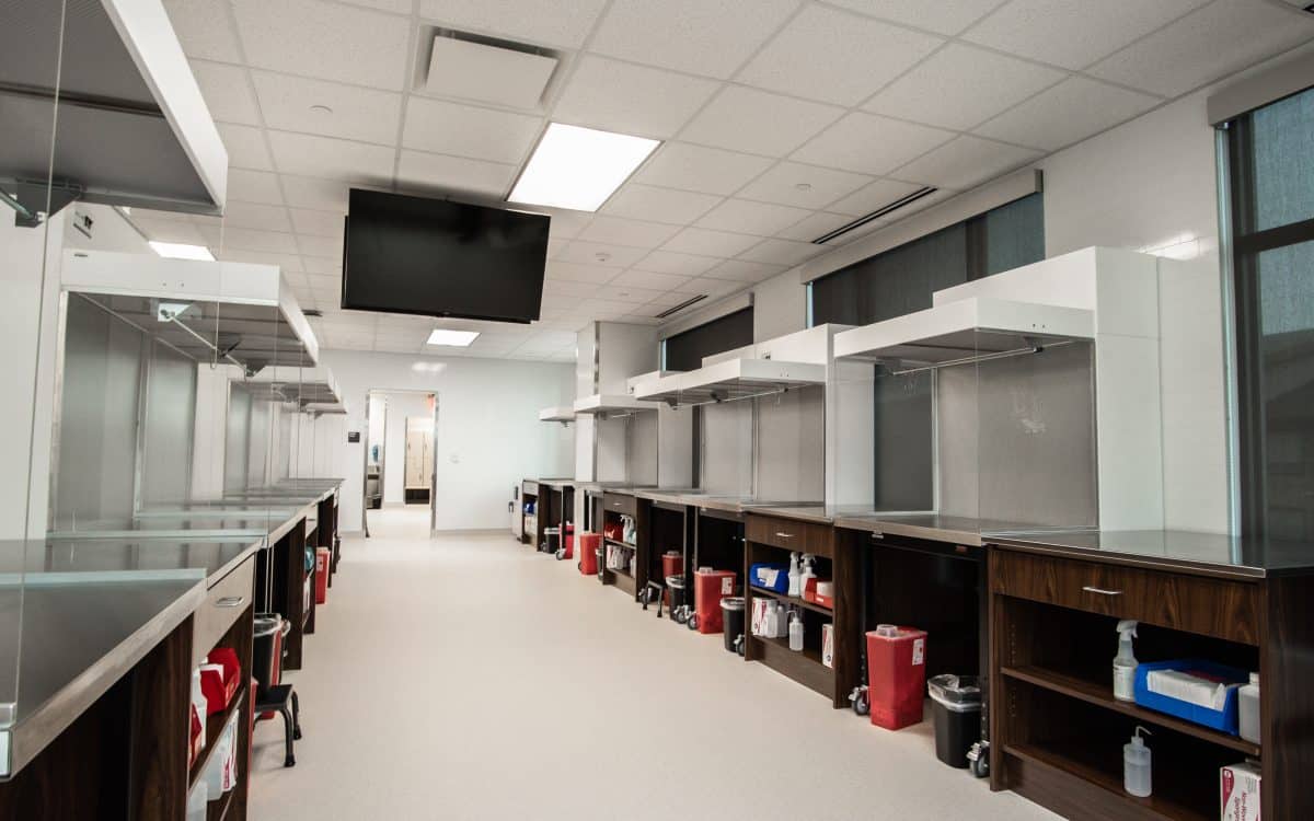 A long hallway in a lab.